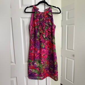 Floral Ruffle Dress in Pink and Purple